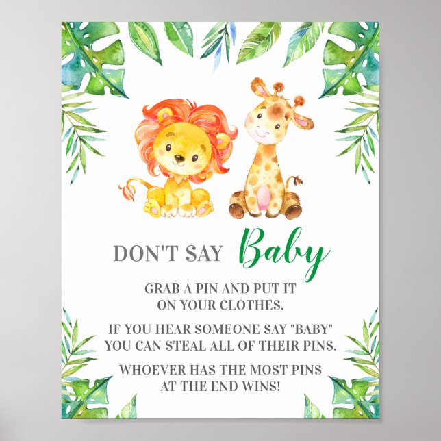 Póster No digas Baby Pin Game Jungle Safari Baby Shower (Frente)