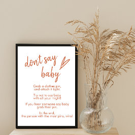 Póster No digas baby sign boho lindo corazón terracota