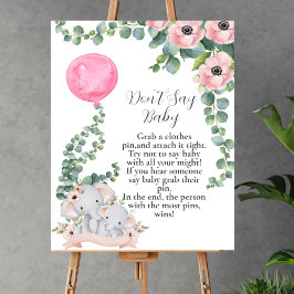 Póster No digas bebé Elefante Globo Rosa Eucalipto