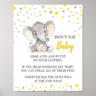 Póster No digas bebe juego elefante amarillo Baby Shower