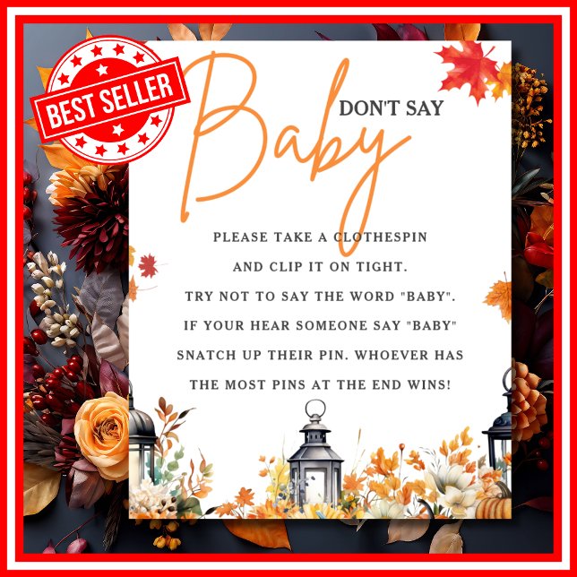 Póster NO DIGAS EL JUEGO DE Baby Shower DE BABY Little Bm (DON'T SAY BABY A Little Pumpkin is on the Way Fall Autumn Baby Shower Game)
