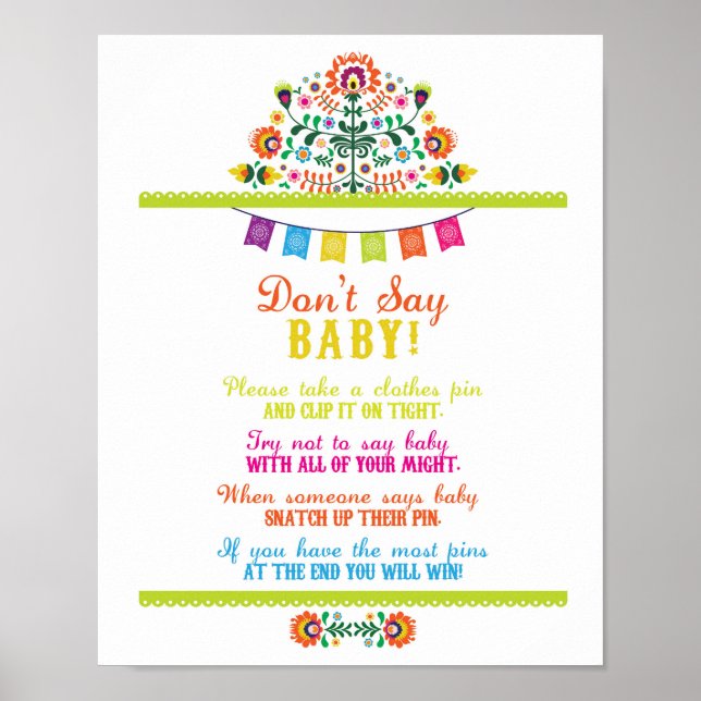 Póster No digas Fiesta Poster de juegos de Baby Shower (Frente)