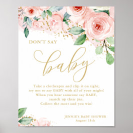 Póster No digas juego de Baby Shower Baby Pink & Gold Flo
