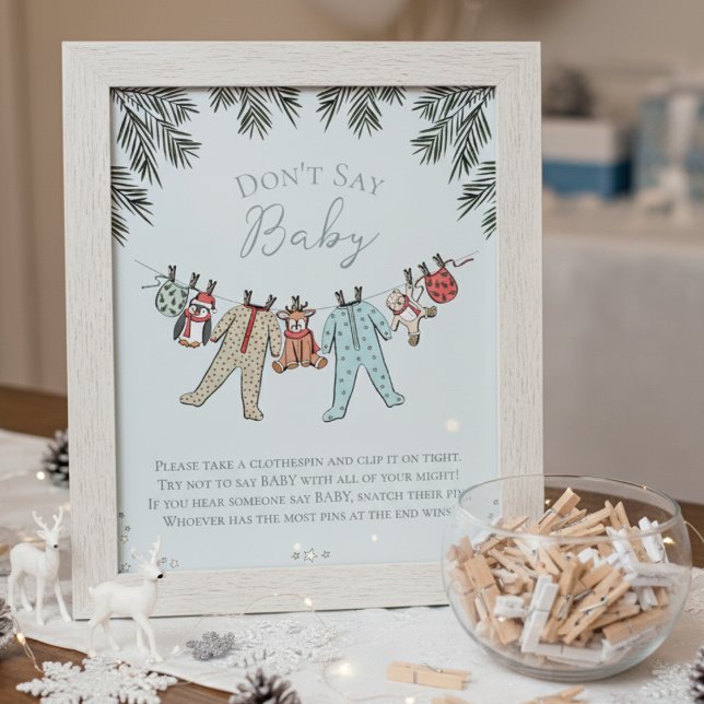 Póster No digas juego de Baby Shower Baby Winter (Don't Say Baby Baby It's Cold Outside, Winter Wonderland Christmas Baby Shower Game for Mother to Be)