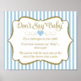 Póster No digas juego de Baby Shower Blue Gold Boy Baby
