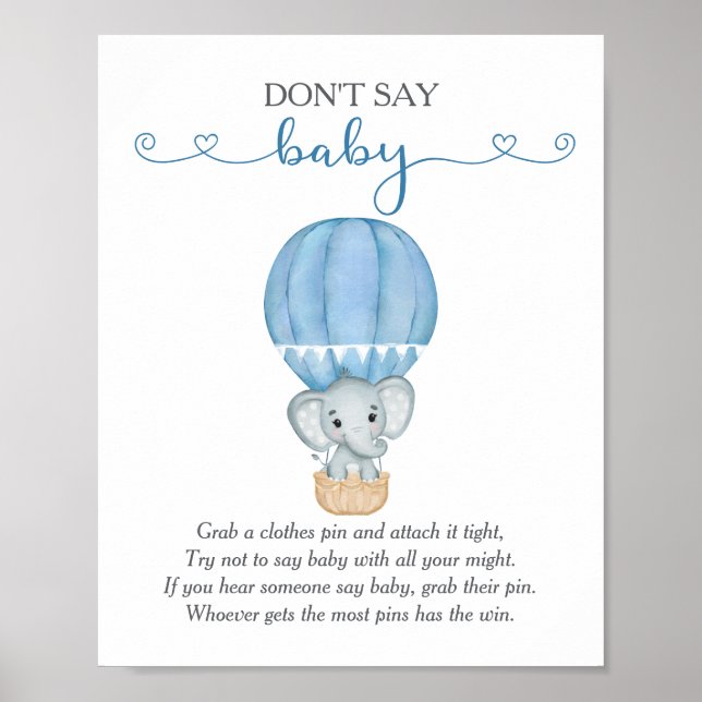 Póster No digas juego de Baby Shower de Baby Blue Elephan (Frente)