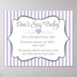 Póster No digas juego de Baby Shower Lavender Lilac Gray