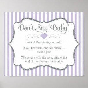 Póster No digas juego de Baby Shower Lavender Lilac Gray