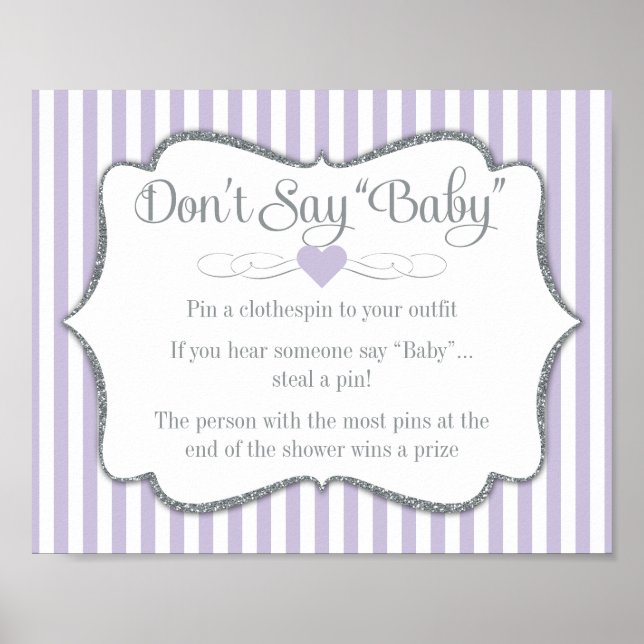Póster No digas juego de Baby Shower Lavender Lilac Gray (Frente)