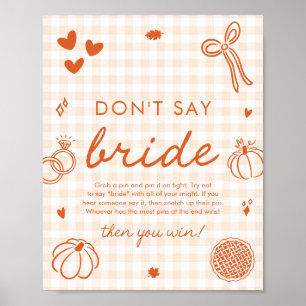 Póster No Digas Novia Gingham Naranja Otoño Dibujado a Ma