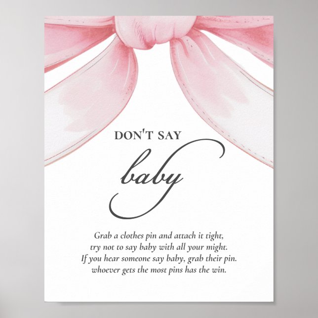 Póster No digas Poster de Baby Shower Baby Pink Bow (Frente)