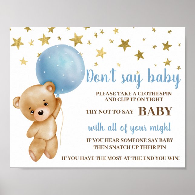 Póster No digas Poster de Baby Shower Blue Bear Boy (Frente)