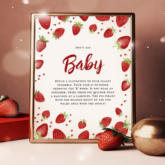 Póster No digas Rótulo de Baby Shower Baby Strawberry (Subido por el creador)
