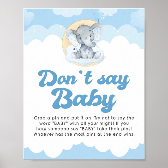 Póster No digas Rótulo de juego de Baby Shower Baby Blue  (Frente)