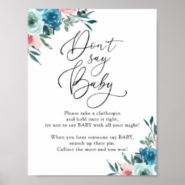 Póster No digas Rótulo de juego rosa y azul para bebé