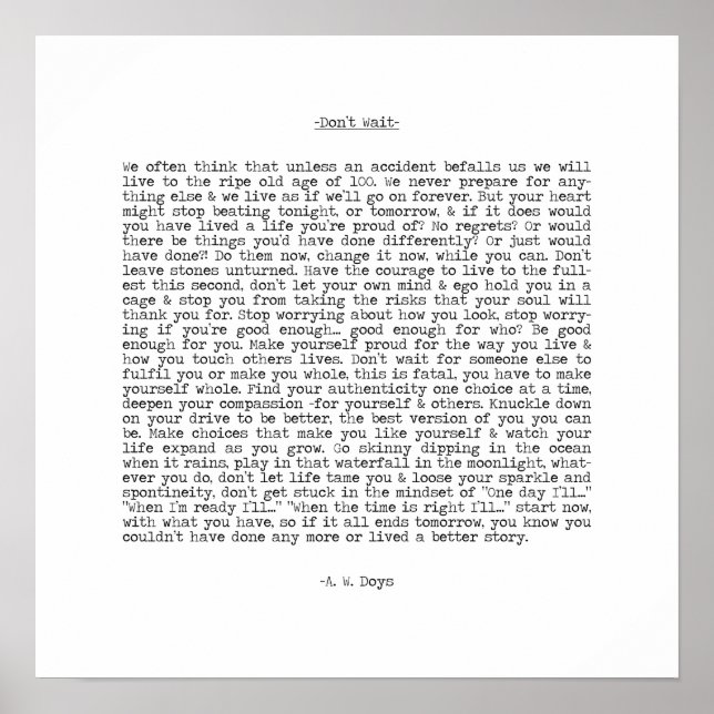 Póster No espere en directo Cita de A. W. Doys (Frente)