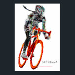 Póster No Frilly. Ciclistas y flamencas femeninas<br><div class="desc">Una ciclista en llamas surrealistas junto con su bicicleta caliente de humo. Ella está más decididamente que no es amiga. Ella es divertida.</div>