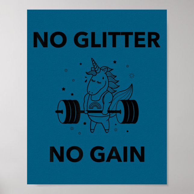 Póster No Glitter No Gain Funny Gym Workout Motivational  (Frente)