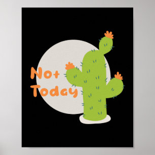 Póster No hoy en Kawaii naranja de cactus verdes y gris