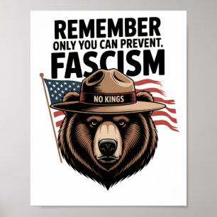 Póster No Kings Protest Sign IMPRESO, Oso Rechaza Fasci