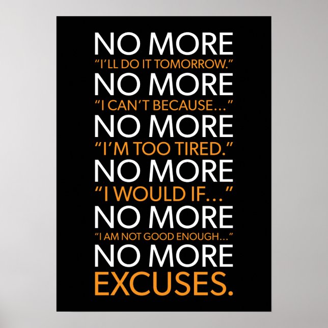 Póster No más excusas - Gimnasio, agitación, éxito, motiv (Frente)