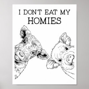 Póster No me como a mis compinches Granja vegetariana veg