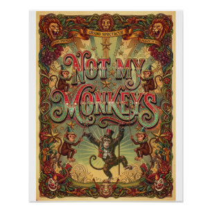 Póster ¡No mis monos! Diseño de cartel de circo vintage