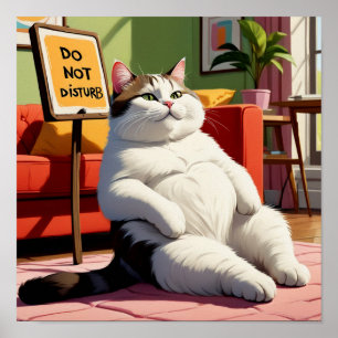 Póster No Molestar Gato Gordo Divertido