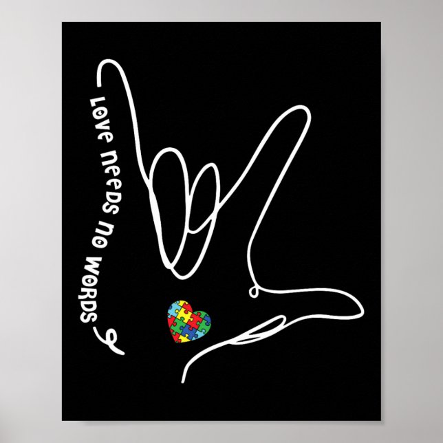 Póster No Necesita Palabras Asl Puzzle Piece Autismo del  (Frente)