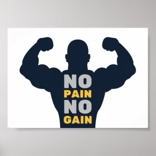 Póster No Pain No Gain Bodybuilder Gym Motivational Quote