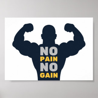 Póster No Pain No Gain Bodybuilder Gym Motivational Quote