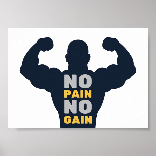 Póster No Pain No Gain Bodybuilder Gym Motivational Quote (Frente)
