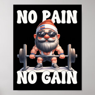 Póster No Pain No Gain Fitness Gnome Amor Pesas T