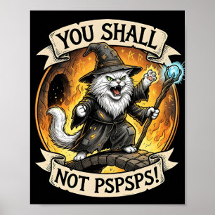 Póster No Pasarás PSPSPS Gato Mágico Divertido Fantasía 