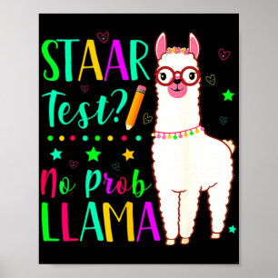 Póster No Prob Llama Funny Teacher Exam Test Day