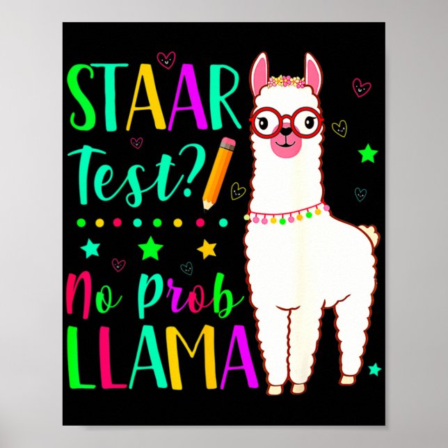 Póster No Prob Llama Funny Teacher Exam Test Day (Frente)