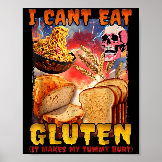 Póster No puedo comer gluten hace que me duele la melena  (Frente)
