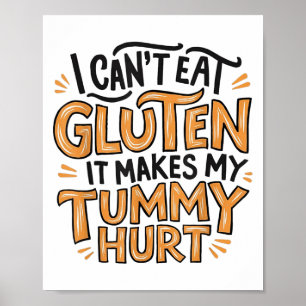 Póster No Puedo Comer Gluten Me Duele La Barriga Gluten H