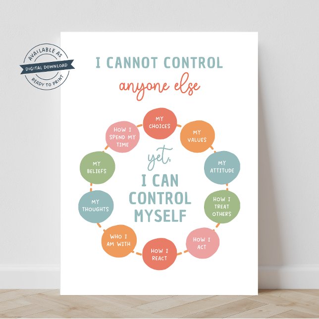 Póster No Puedo Controlar A Nadie Más 18X24 (social emotional learning, i cannot control anyone else, mental health posters, classroom poster)