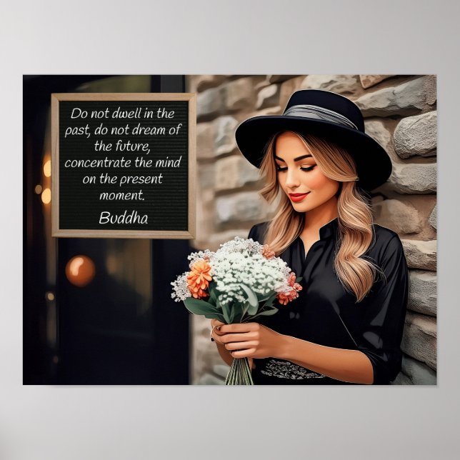 Póster No se detenga en el pasado, cita de Buda (Frente)