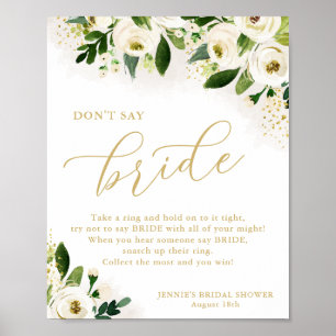 Póster No se diga "Novia" White Gold Floral Shower Game