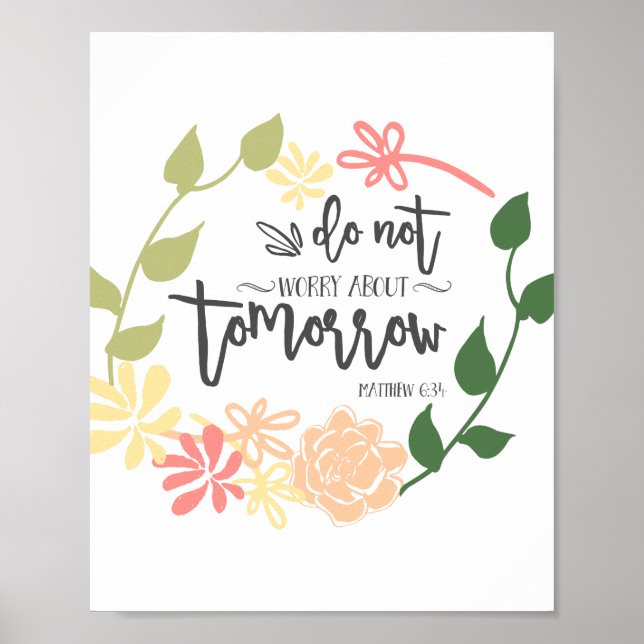 Póster no se preocupe Biblia Verse Flor Wreath Christian (Frente)