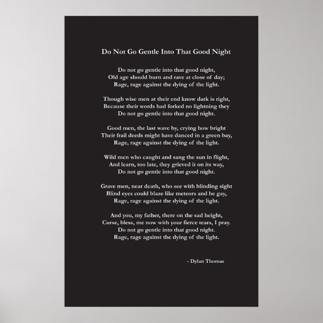 Póster No se vayan suaves poemas de Dylan Thomas (Frente)