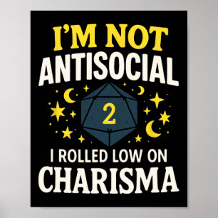 Póster No soy antisocial - Jugador divertido de Rpg de me
