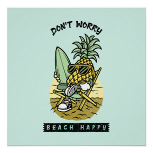 Póster No te preocupes Playa Feliz – Piña Surfista Divert