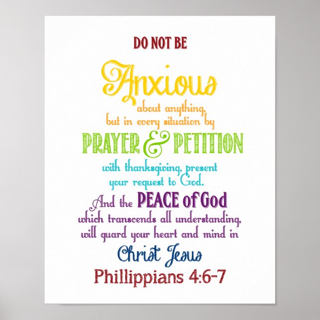 Póster No te preocupes por nada filipinos 4:6-7 (Frente)