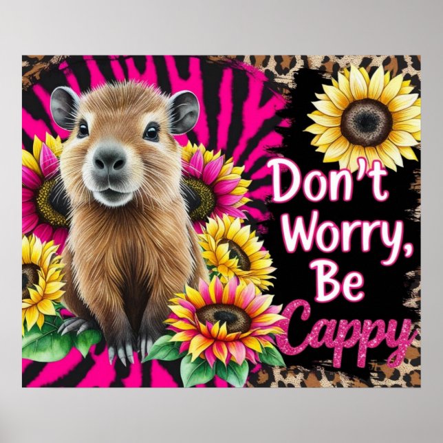 Póster No te preocupes, sé cappy - Corte Capybara Sunflow (Frente)