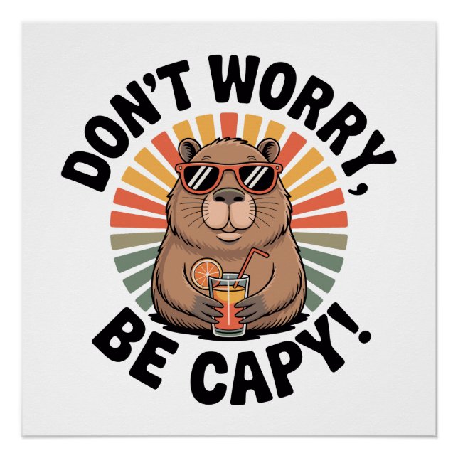 Póster No te preocupes, sé capybara – Capybara retro rela (Anverso)