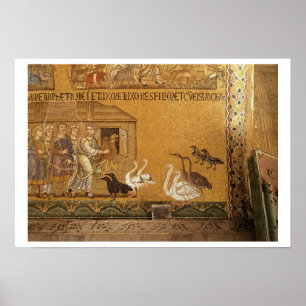 Póster Noah que toma los animales en la arca, mosaico en
