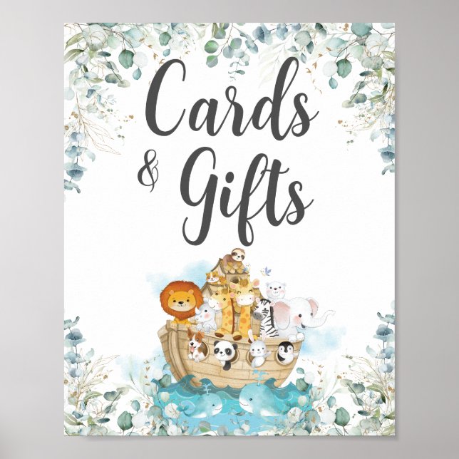 Póster Noah's Ark Greenery Birthday Baptism Cards & Gifts (Frente)
